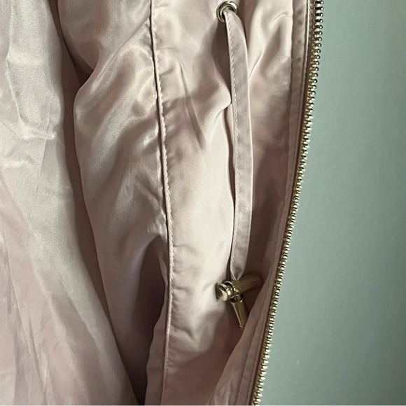 Michael Kors Jacket Women Medium Pink Gold Accents Hooded Zip Up Coat Adj Waist - Picture 11 of 13